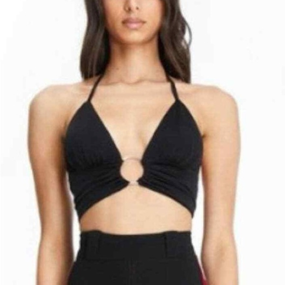 i.am.gia black kiki halter crop top